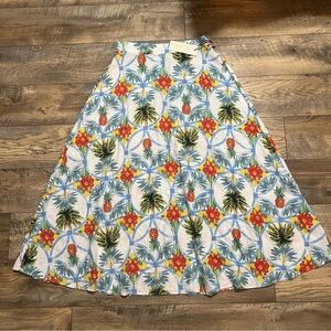 RACHEL ZOE Small A-Line Skirt Tropical Pineapple Pull On Elastic Waist Linen New